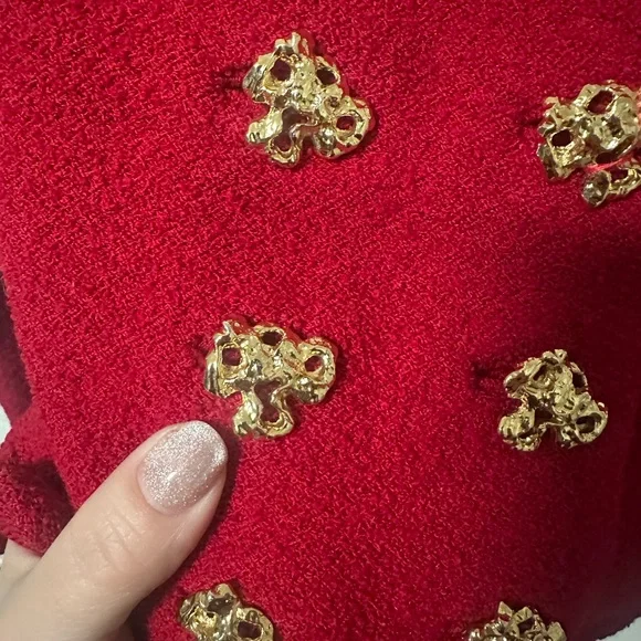 St. John Couture Women's Scarlet Blazer with Gold Buttons - Picture 3 of 7